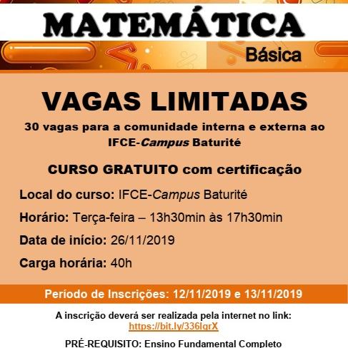 #15878 Baturité abre inscrições para curso de extensão em Matemática Básica
