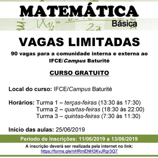 #15907 Campus Baturité abre Curso de Extensão em Matemática Básica