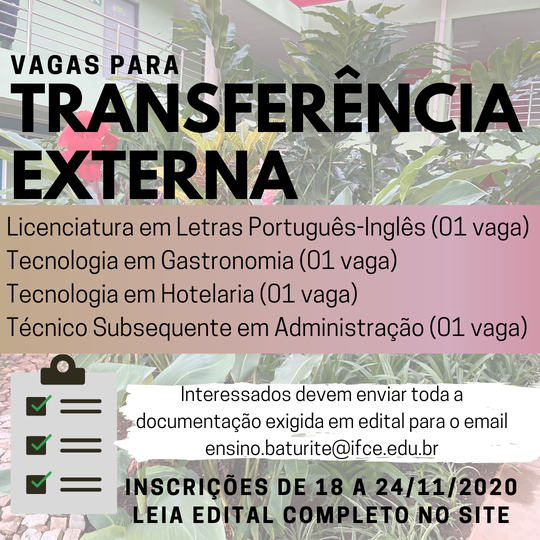 #15957 Campus Baturité abre vagas para transferência externa