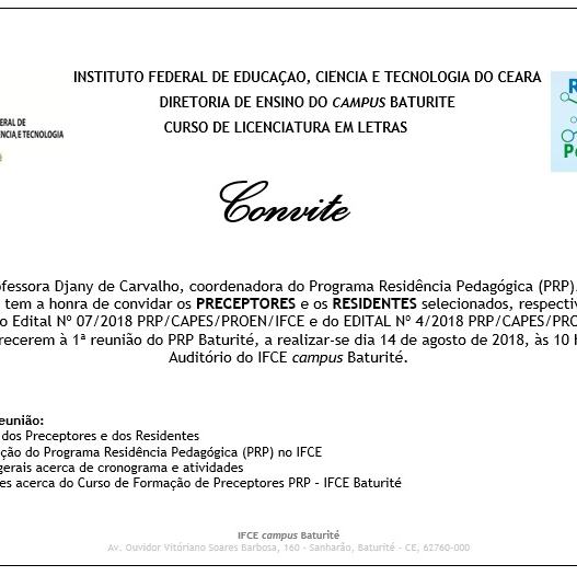 #16234 1ª Reunião do PROGRAMA RESIDÊNCIA PEDAGÓGICA (PRP)/ IFCE Baturité