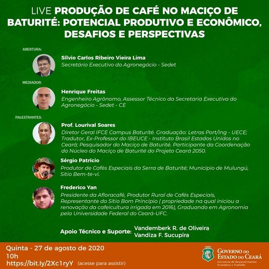 #16278 Diretor-Geral do campus Baturité participa de live sobre o potencial do Café