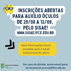 #16744 Inscrições abertas para Auxílio Óculos em Acaraú
