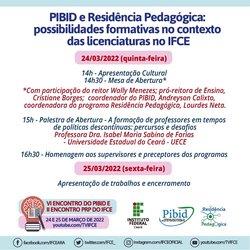 #16841 Alunos do Pibid de Acaraú apresentarão pesquisas em eventos on-line