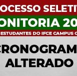 #3133 Edital de monitoria publica inscrições deferidas e novo cronograma em Cedro