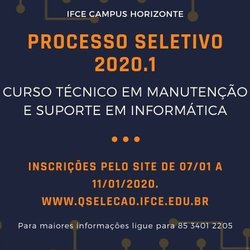 #3373 Inscrições para o Curso Técnico em Manutenção e Suporte em Informática