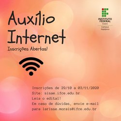 #7759 IFCE Itapipoca abre inscrições para Auxílio Internet