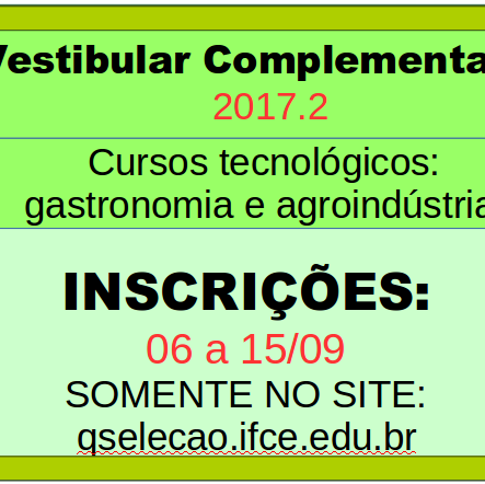 #9319 Vestibular complementar 2017.2: 15 vagas