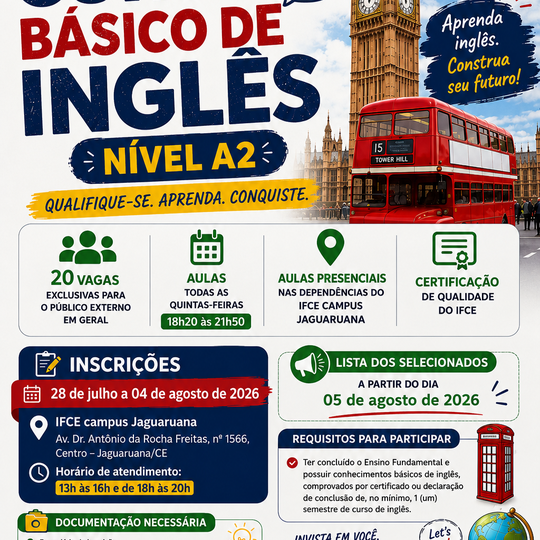 JAGUARUANA_Edital n° 10-2026_Curso Básico Inglês A2