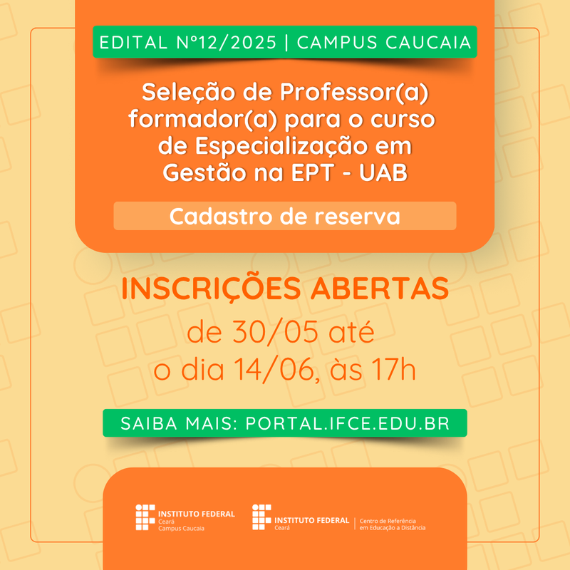 Capa Notícia - Seleçção Professor Formador Gestão EPT Caucaia