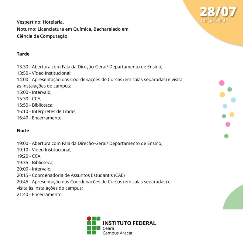 Programação Semana da Integração 28 julho 2026
