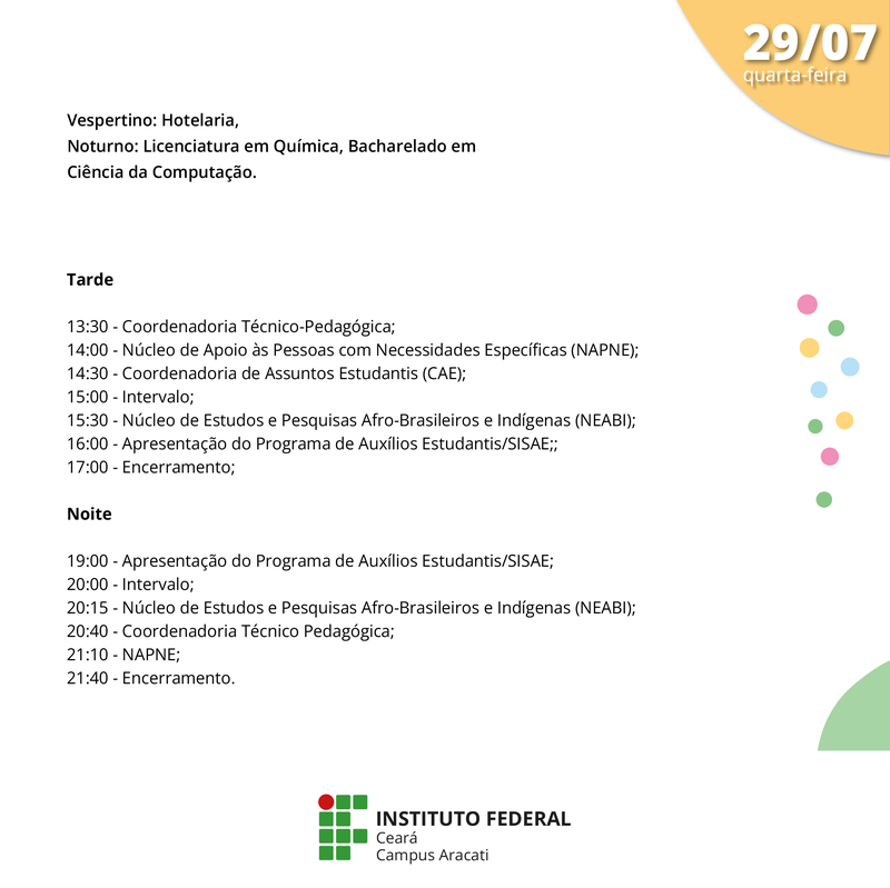 Programação Semana da Integração 29 julho 2026