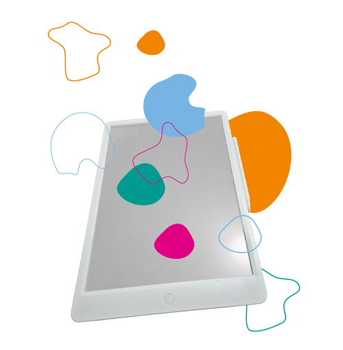 Tablet com particulas coloridas