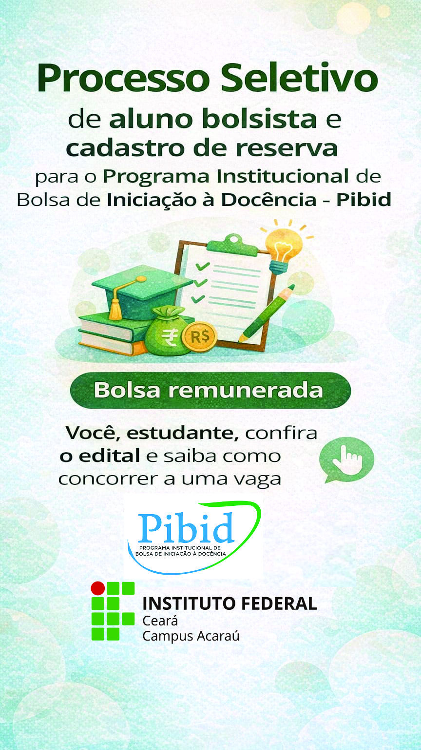 Story - seleção de alunos bolsistas para o Pibid